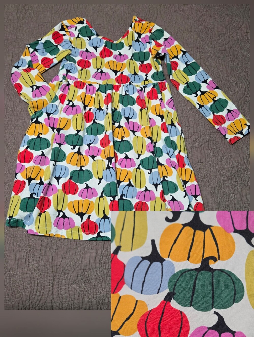 Hanna Anderson Girls Fall pumpkin Skater Dress, colorful pumpkin patch kid 120 S